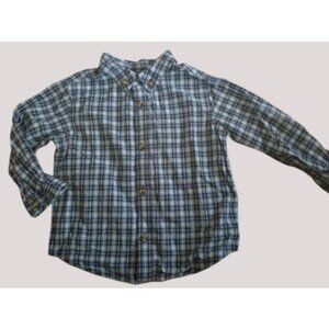 TALBOTS KIDS Navy Blue Plaid Button Front Long Sleeved Shirt Boys Size 24 months